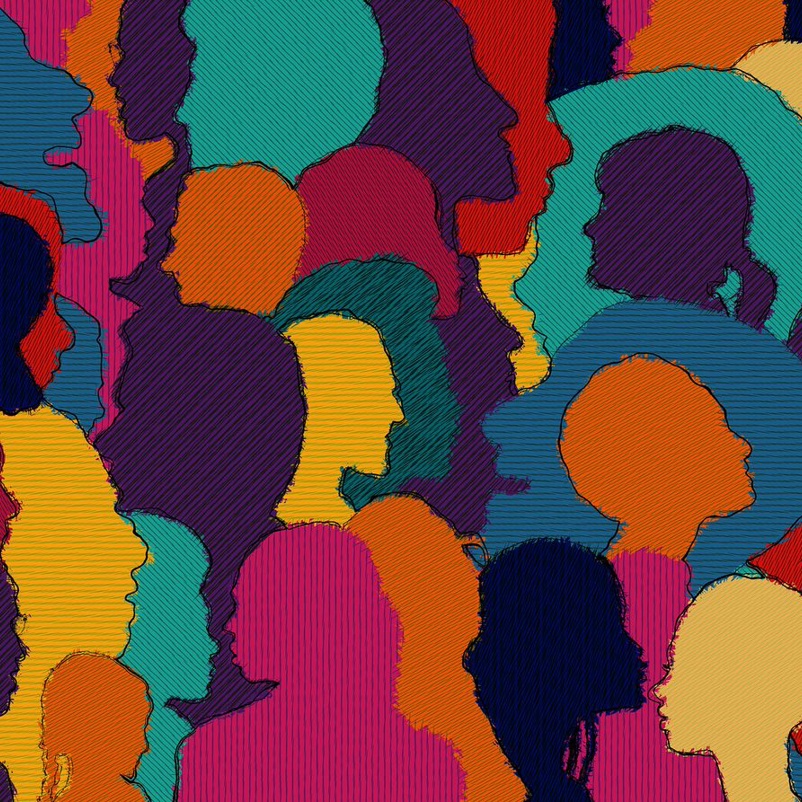 Multicoloured silhouettes of different people